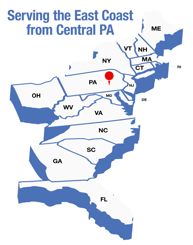 East Coast from Centeral Pennsylvania - Map