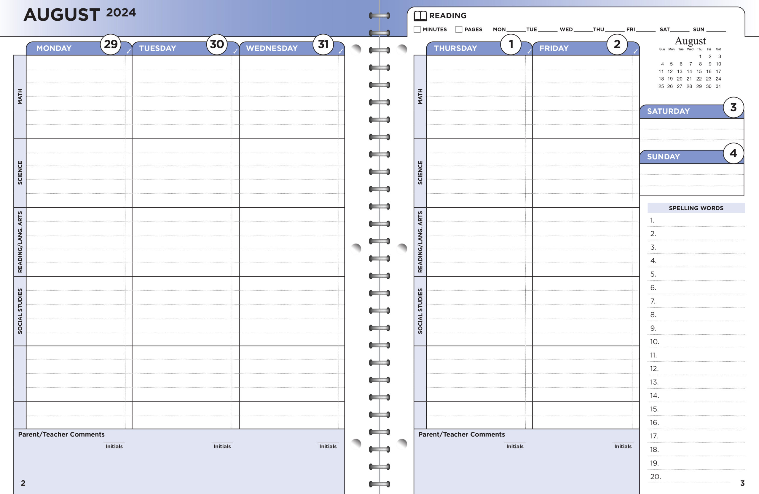 Elementary School Planner 2024